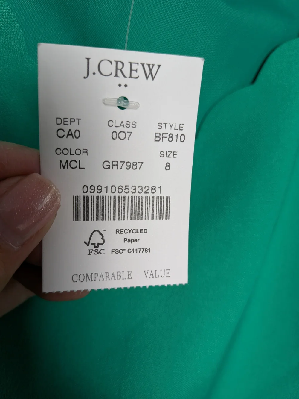 J. Crew Emerald Green Scalloped Neck Cami
